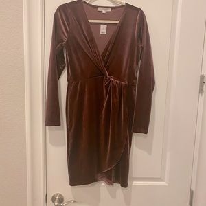 Loft maroon/rust velour faux wrap dress Sz s